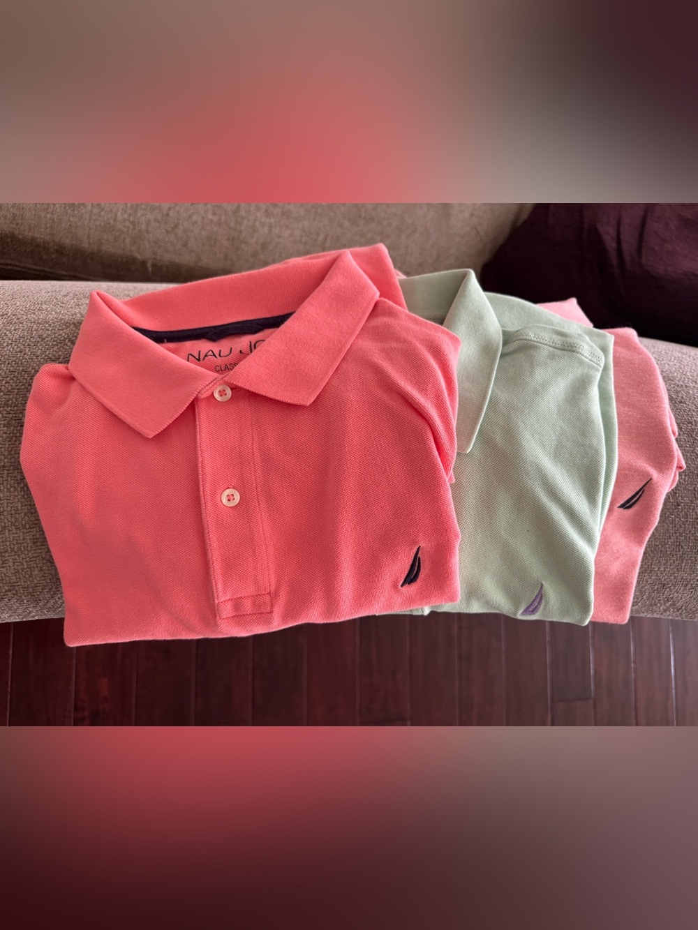3pc Nautica Polo Shirt Men’s Sport Classic Fit Pique Cotton Mint Coral Pink Set